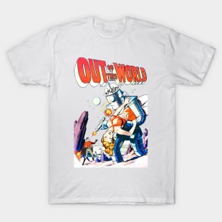 Out of the World 1950 Retro Robot futuristic science fiction Vintage Comic T-Shirt